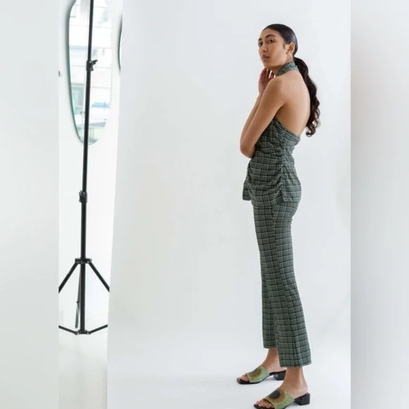 Ganni 2pc seersucker halter top and kick flare pants set - Picture 2 of 16